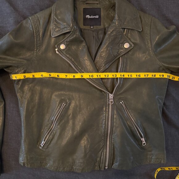 Madewell Washed Leather Motorcycle Jacket Dark Forest L - Picture 8 of 14
